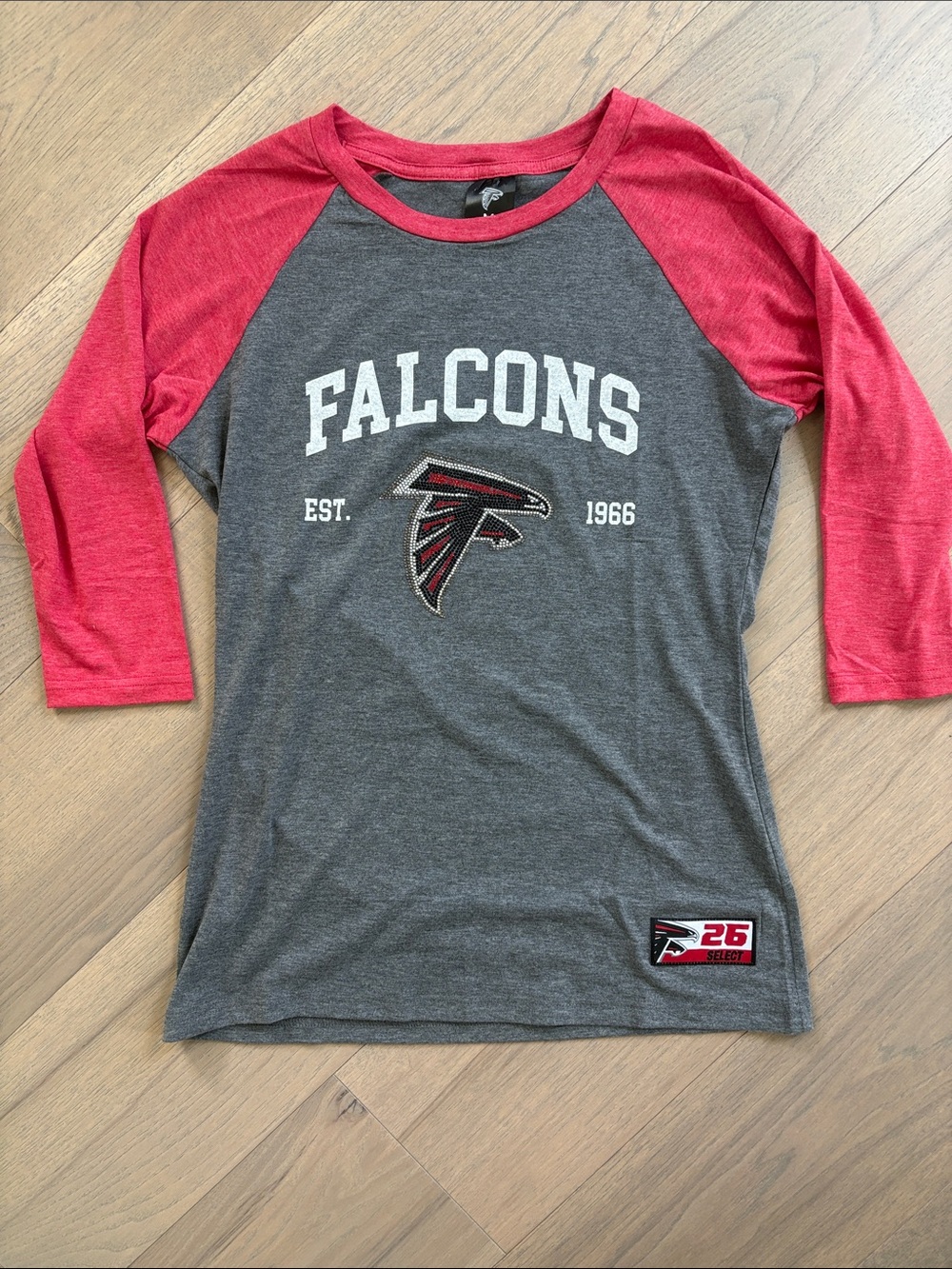 Falcons Women’s Raglan Long Sleeve Tee - Gray with Red Sleeves